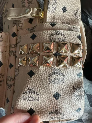 MCM Stark Side Studded Canvas  Backpack Beige, снимка 11 - Раници - 48431971