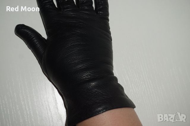 Черни Дамски Ръкавици От Естествена Кожа Размер S, снимка 6 - Ръкавици - 45423309
