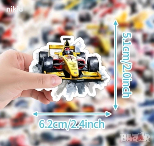 50 бр Рали Формула Автомобил кола самозалепващи лепенки стикери за украса декор картонена торта и др, снимка 4 - Други - 51322328