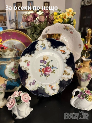 Circa 1922 - великолепно класическо плато в кобалт, злато и ръчно изрисувани цветя Код P1883, снимка 6 - Декорация за дома - 53311134