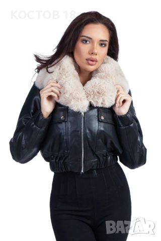 Зимно късо кожено яке 4257, снимка 3 - Якета - 52500612