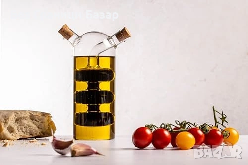 Нов Стъклен диспенсър за олио и оцет 2 в 1 компактен дизайн с коркова тапа