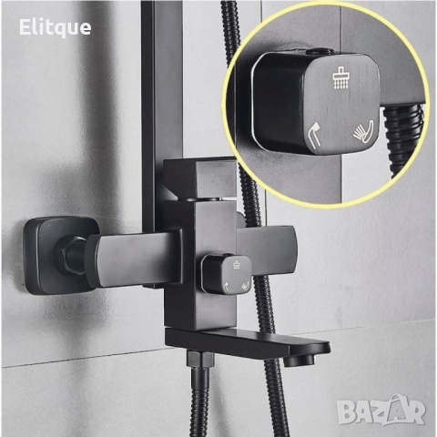 Комплект душ колона, стенен монтаж, двойно управление, керамика, 131-200 мм, черна, снимка 6 - Други стоки за дома - 52854058