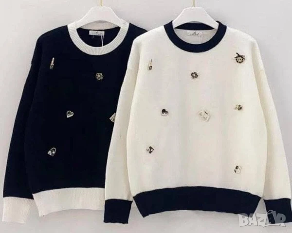 пуловер от машино плетиво с брошка , снимка 2 - Блузи с дълъг ръкав и пуловери - 50889591