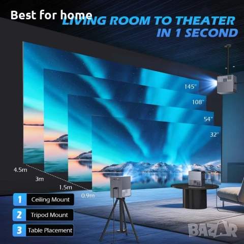  4k Wifi и Bluetooth, мини проектор съвместими с iOS/Android/TV Stick/HDMI/PS5, снимка 4 - Плейъри, домашно кино, прожектори - 51308372