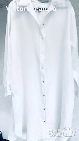 Бяла ленена рокля-риза H&M, снимка 6 - Рокли - 51109805