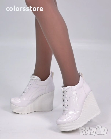 Кецове на платформа - бял лак - NO4 