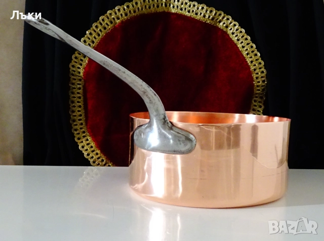 Медна тенджера,тиган,4 л. ,чиста червена мед. , снимка 5 - Антикварни и старинни предмети - 52595178