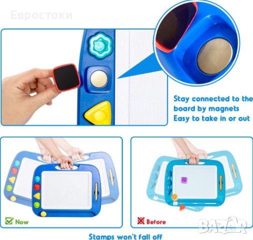 Голяма магнитна дъска за рисуване SGILE, 20 × 26 см, 4 цвята, 4 печати, цвят: син, снимка 4 - Рисуване и оцветяване - 45438639
