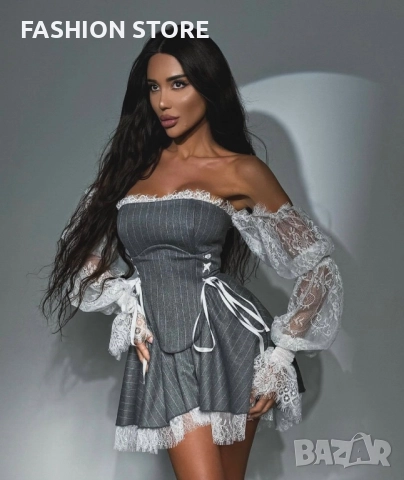 Луксозна рокля с корсет и дантела🩶🤍