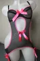 XS/S еротично черно тюлено боди с розови елементи и панделки, снимка 5