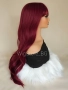 Червена бордо перука с бретон на леки къдрици, снимка 4