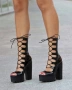 Летни боти на ток - черен лак, снимка 2