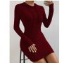 Атрактивна дамска рокля с качулка в цвят бордо , снимка 1 - Рокли - 45470011
