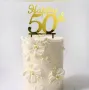 Happy 50th 50 години рожден ден златист твърд топер табела украса за торта юбилей годишнина, снимка 1