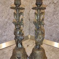 Уникален комплект старинни месингови свещници с момче и момиче , снимка 1 - Декорация за дома - 45435804