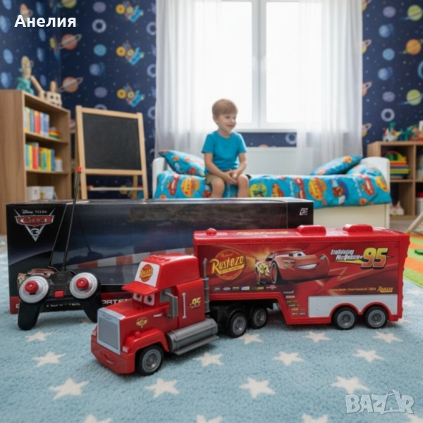 Радиоуправляем камион Mack Rust-eze Transporter с Мълнията Маккуин, снимка 1