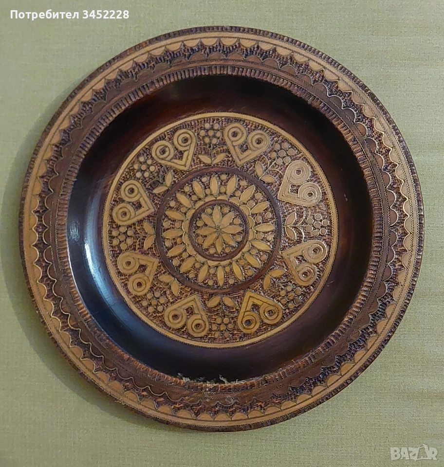 пано дървено инкрустирано с месинг за ценители 30см , снимка 1