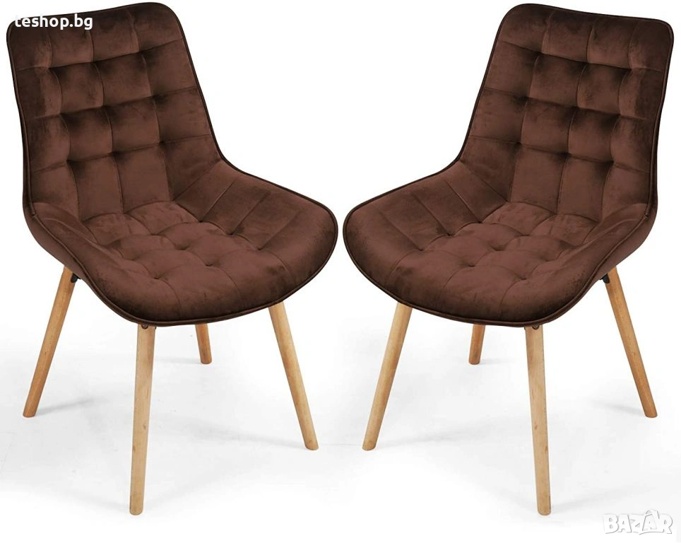 Трапезен стол 2 броя комплект MIADOMODO цвят кафе, снимка 1