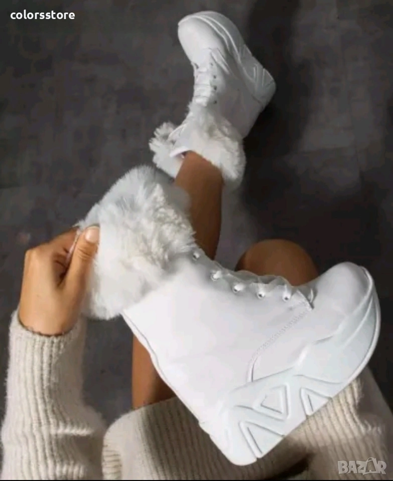 Боти на платформа - бяла кожа - BPH1, снимка 1