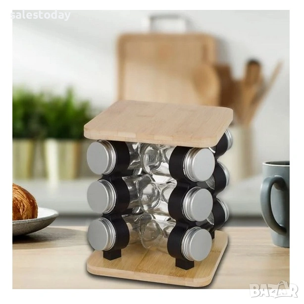 Органайзер за подправки, Кухненски сет, Поставка с 12 бурканчета за подправки и сушени билки, снимка 1