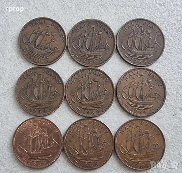 ½ пени .Англия.
Половин пени.
9 бройки.Различни години., снимка 1