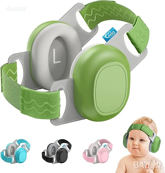 Бебешки наушници Bella's Friends за защита от шум - Удобни и регулируеми, 3-48 месеца, зелени, снимка 1