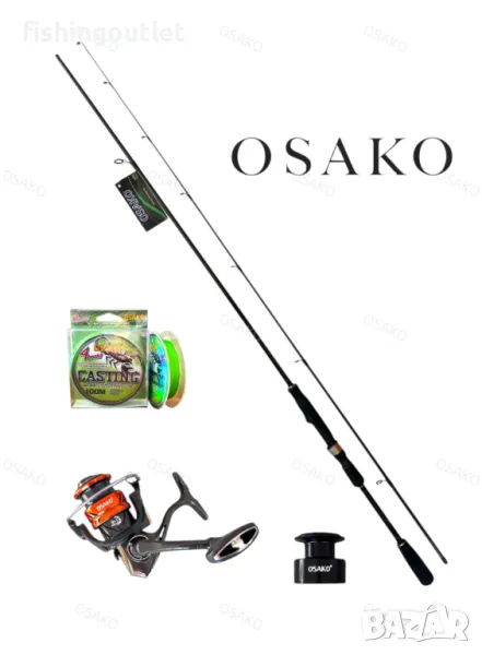 Универсален спининг комплект, карбонова въдица 2.40м, макара 10л и плетено влакно, снимка 1