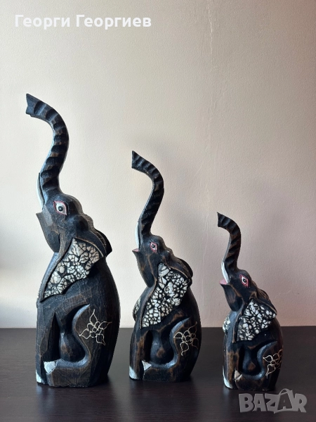 Страхотно трио дървени слонове, снимка 1