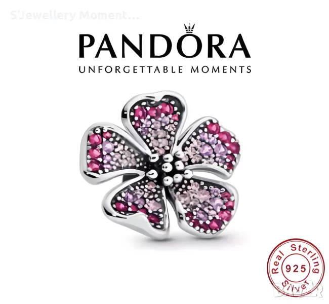 Сребърен елемент PANDORA 925 China Peach Blossom, снимка 1