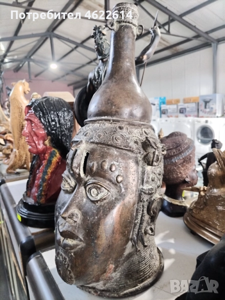 ГОЛЯМА БРОНЗОВА ГЛАВА АФРИКАНСКО ИЗКУСТВО , снимка 1