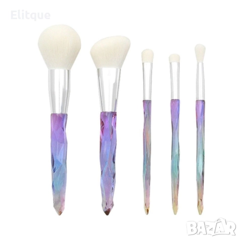 Сет от 5 броя четки за грим с диамантени дръжки HZS52, снимка 4 - Други - 52830518