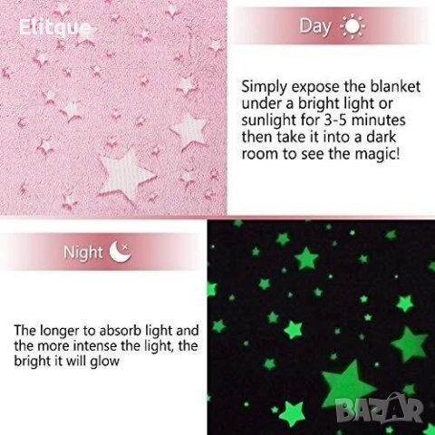 Детско одеяло, светещо в тъмното- 120 х150 см., полиестерен микрофибър. Цветове - сиво или розово, снимка 14 - Спално бельо и завивки - 52787528