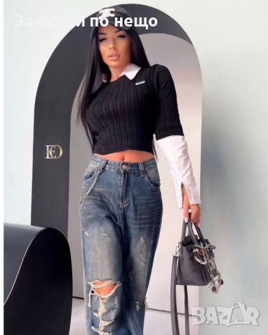 Дамска Блуза С Къс Ръкав Плетиво - 2 Налични Цвята Код SK11, снимка 3 - Тениски - 52461781