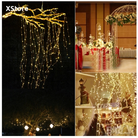 Декоративен сноп от 200 LED светлини, 100-240 V с щепсел, топло бяла светлина, снимка 3 - Лед осветление - 52440462