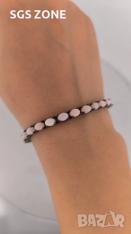 Сребърна гривна с морганит, покрит с черен родий, снимка 2 - Гривни - 52550558