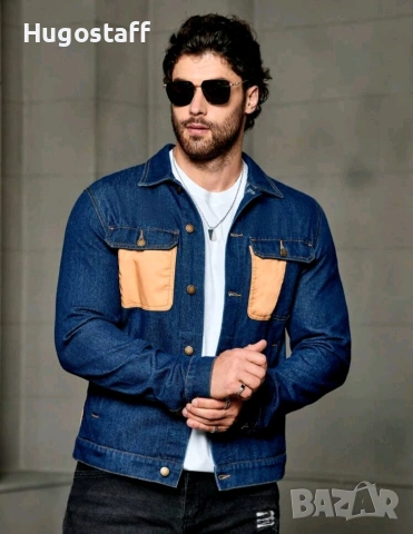 Ново мъжко карго дънково яке риза Street Style деним памук L, снимка 2 - Якета - 54230840