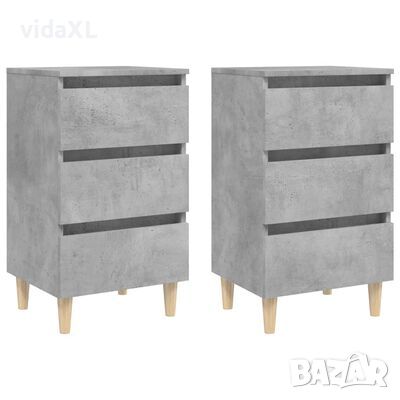 vidaXL Нощни шкафчета крака дървен масив 2 бр бетонно сиви 40x35x69 см（SKU:805896