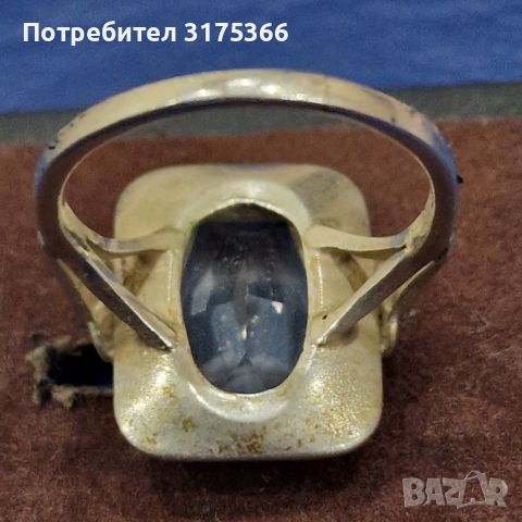 Стар сребърен пръстен с аквамарин  с високо каество на камъка 30те години на XXвек, снимка 2 - Пръстени - 45687574