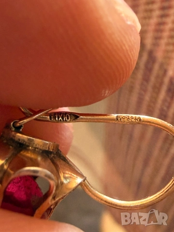позлатени сребърни руски обеци с рубини, снимка 8 - Обеци - 53784762