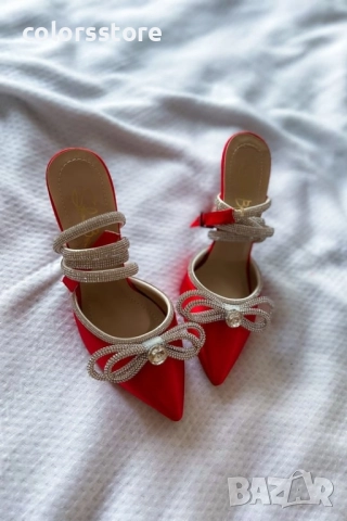 Сандали на ток - червен сатен - BY22 , снимка 2 - Сандали - 51520380