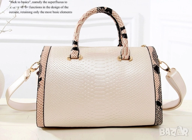 Дамска чанта с декорация от бяла змийска кожа, снимка 5 - Чанти - 52585297
