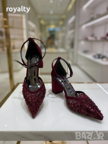 Сандали на ток - бордо сатен, снимка 4 - Сандали - 54029483