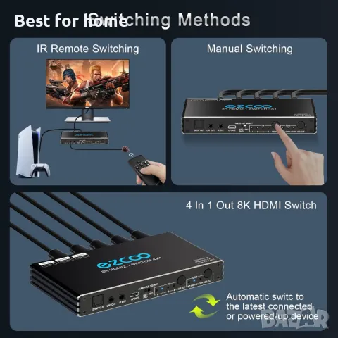 8К HDMI превключвател  4 в 1 , снимка 6 - Друга електроника - 49856311
