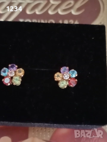  Златни обеци МEXICO  с диаманти и миксер от естествени камъни ръчна изработка