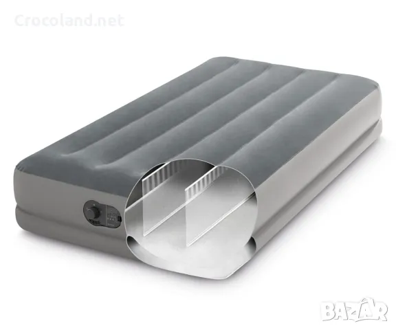 Надуваем матрак Intex Twin Prestige, 99 x 191 x 30 см, USB помпа, Fiber-Tech, плюшен,сив, снимка 3 - Надуваеми легла - 50097291
