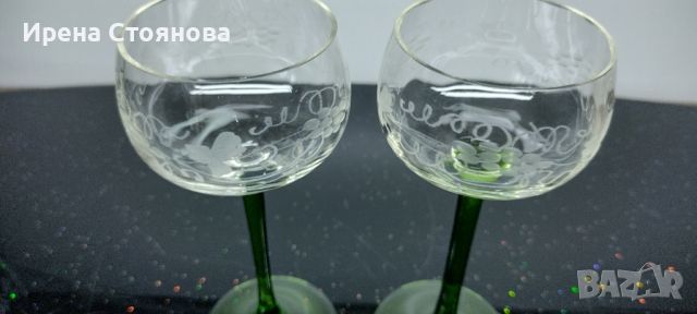 2 кристални чаши за вино с гравюра лозов лист и леко оребрение. 170 мл, снимка 8 - Чаши - 46459919