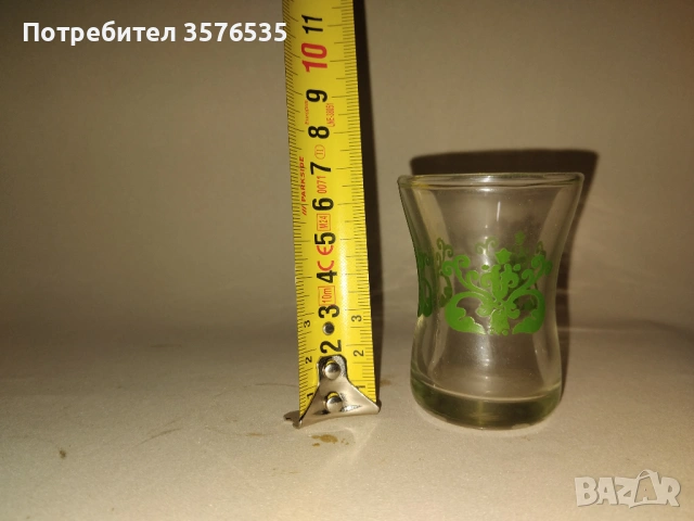 Ретро чашки за ракия със зелен декор – 5 броя (височина 7 см), снимка 3 - Чаши - 53670855