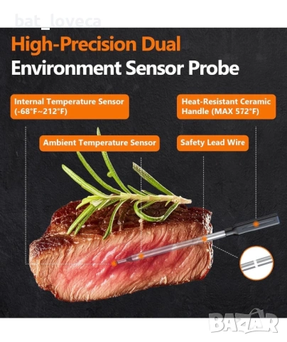 Нов Безжичен термометър за месо AIRMSEN със самостоятелна LCD дисплейна основа, снимка 3 - Прибори за хранене, готвене и сервиране - 53750983