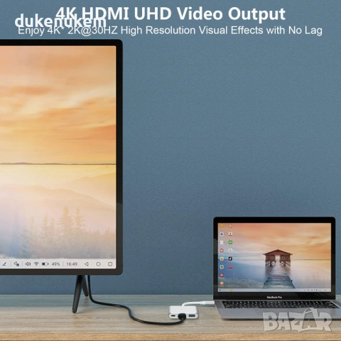 USB-C към HDMI адаптер 3-в-1 – 4K, PD 100W, USB 3.0, снимка 3 - Кабели и адаптери - 53241689